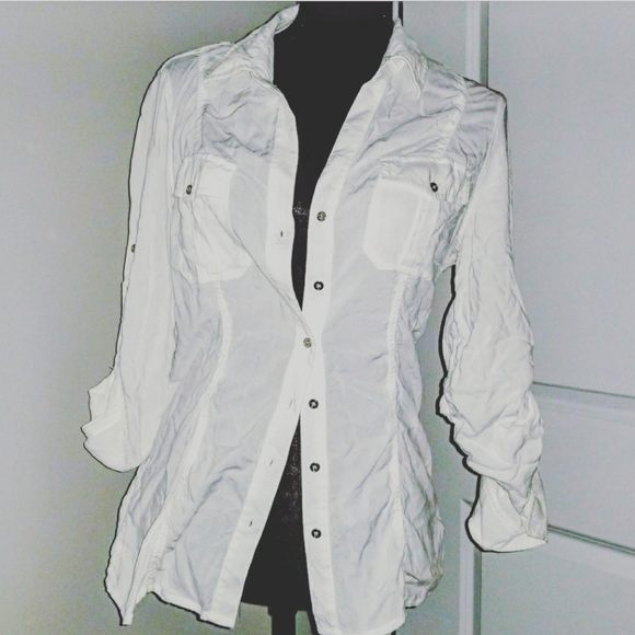 EXPRESS Soft Button Down Long Sleeve Shirt Blouse - Picture 6 of 8